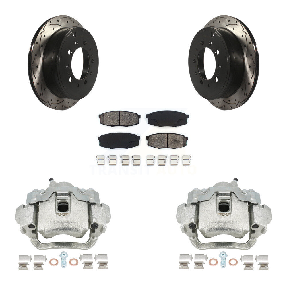 Rear Disc Brake Coated Caliper Drilled Slotted Rotors And Semi-Metallic Pads Kit For Lexus LX570 Toyota Land Cruiser KCD-100595S by Transit Auto