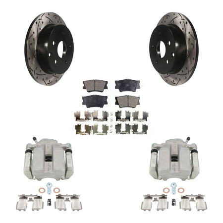 Rear Disc Brake Coated Caliper Drilled Slotted Rotors And Ceramic Pads Kit For Toyota RAV4 KCD-100595T by Transit Auto