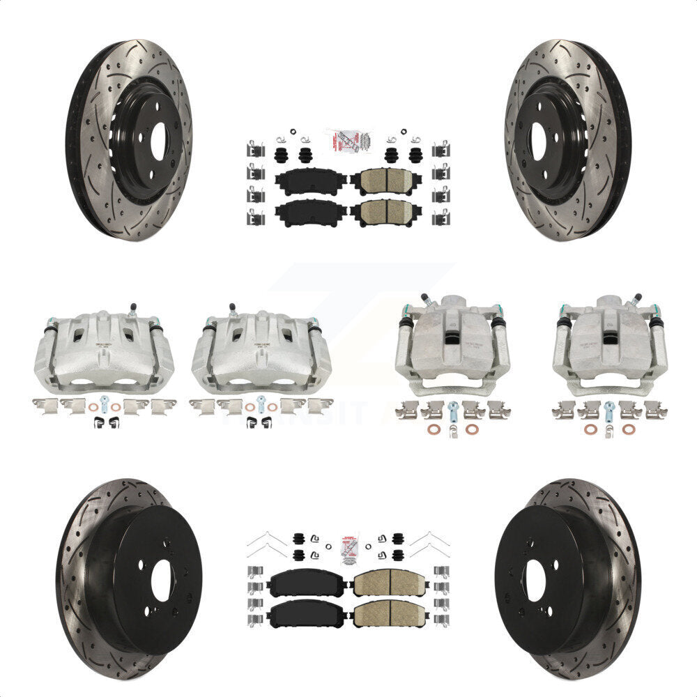 Front Rear Disc Brake Coated Caliper Drilled Slotted Rotors And Ceramic Pads Kit (10Pc) For Toyota Highlander Sienna Lexus RX350 KCD-100596N by Transit Auto