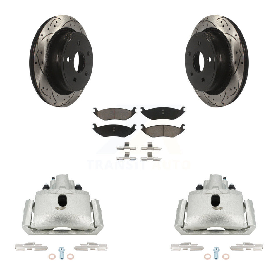 Rear Brake Caliper Drilled Slot Rotor Ceramic Pad Kit For Ram 1500 Classic Dodge Durango KCD-100598C