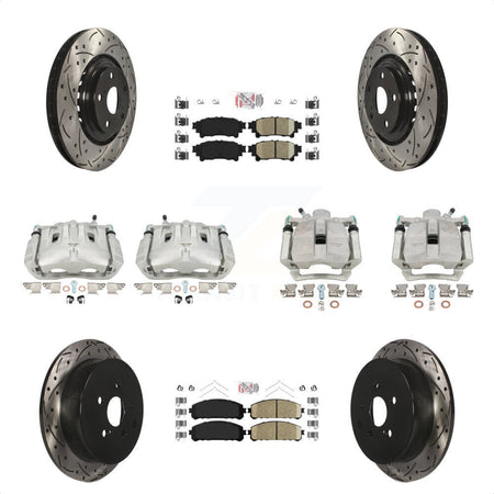 Front Rear Disc Brake Coated Caliper Drilled Slotted Rotors And Ceramic Pads Kit (10Pc) For Toyota Highlander Sienna Lexus RX350 KCD-100599N by Transit Auto