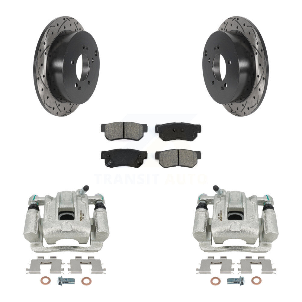 Rear Brake Caliper Drill Slot Rotor Semi-Metallic Pad Kit For 2001-2006 Hyundai Santa Fe KCD-100599S