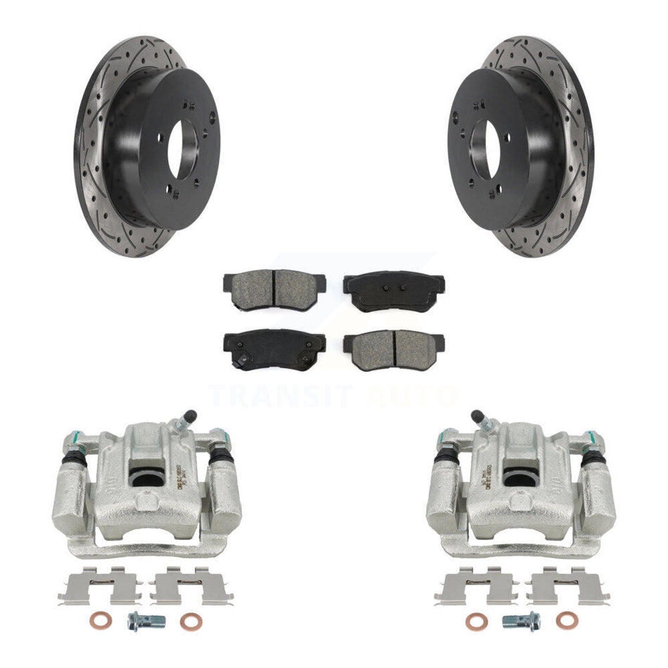 Rear Brake Caliper Drill Slot Rotor Semi-Metallic Pad Kit For 2001-2006 Hyundai Santa Fe KCD-100599S