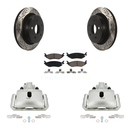 Rear Disc Brake Coated Caliper Drilled Slotted Rotors Ceramic Pad Kit For Dodge Ram 1500 KCD-100600C