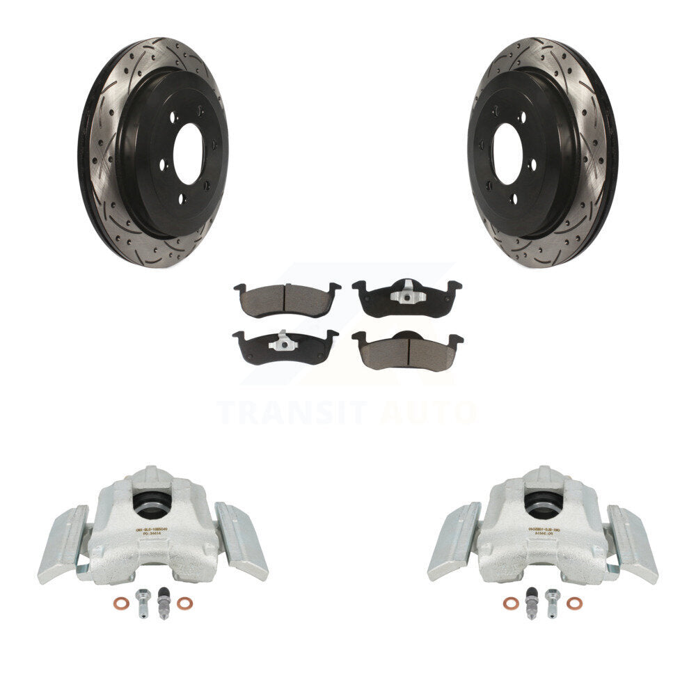 Rear Disc Brake Coated Caliper Drilled Slotted Rotors And Ceramic Pads Kit For 2007-2017 Ford Expedition Lincoln Navigator KCD-100601C by Transit Auto