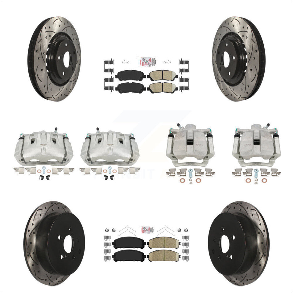 Front Rear Disc Brake Coated Caliper Drilled Slotted Rotors And Ceramic Pads Kit (10Pc) For 2014 Toyota Highlander Hybrid Limited with FULL HYBRID EV-GAS (FHEV) engine KCD-100601N by Transit Auto