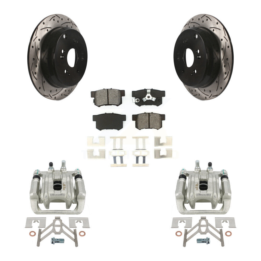 Rear Disc Brake Coated Caliper Drilled Slotted Rotors And Semi-Metallic Pads Kit For Honda CR-V Acura RDX KCD-100601S by Transit Auto