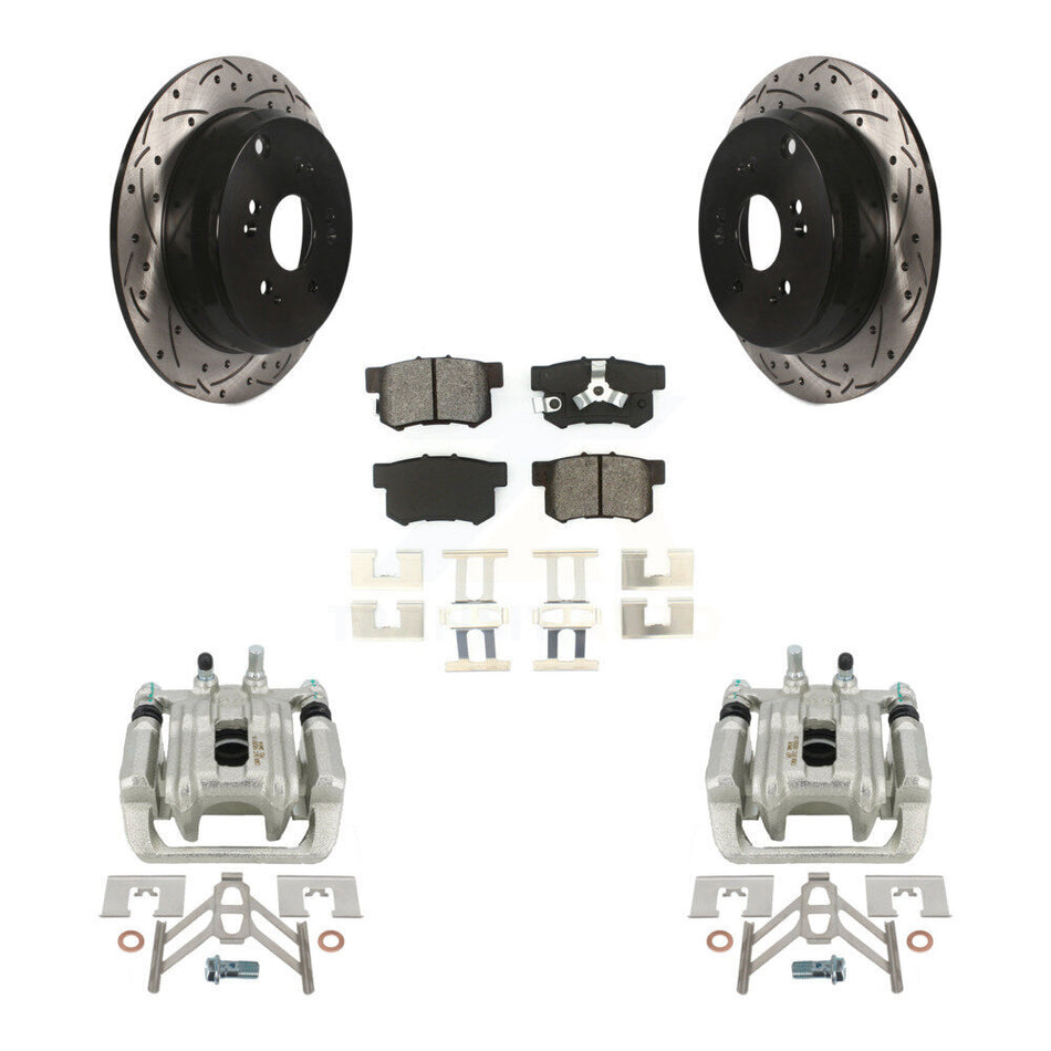 Rear Disc Brake Coated Caliper Drilled Slotted Rotors And Semi-Metallic Pads Kit For Honda CR-V Acura RDX KCD-100601S by Transit Auto