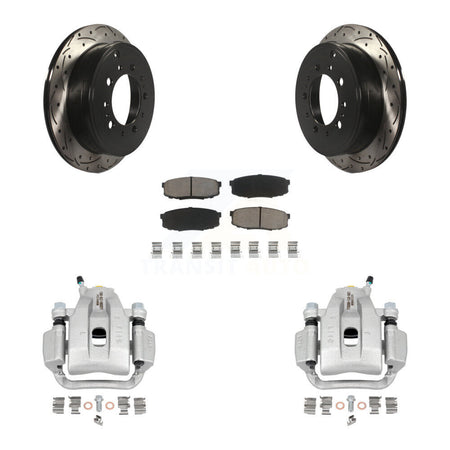 Rear Brake Coated Caliper Drill Slotted Rotors Ceramic Pad Kit For Toyota Tundra Sequoia KCD-100602C