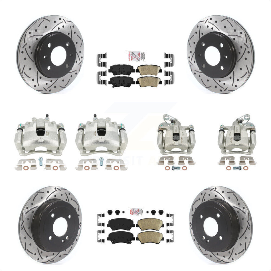 Front Rear Disc Brake Coated Caliper Drilled Slotted Rotors And Ceramic Pads Kit (10Pc) For 2012-2016 Hyundai Accent KCD-100602N by Transit Auto