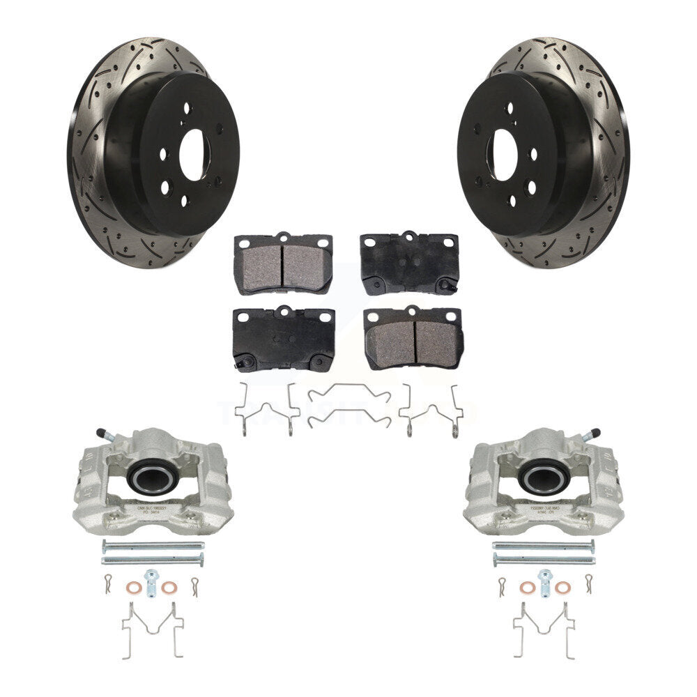 Rear Disc Brake Coated Caliper Drilled Slotted Rotors And Semi-Metallic Pads Kit For Lexus IS250 KCD-100602P by Transit Auto