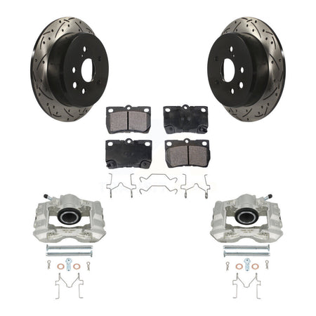 Rear Disc Brake Coated Caliper Drilled Slotted Rotors And Semi-Metallic Pads Kit For Lexus IS250 KCD-100602P by Transit Auto