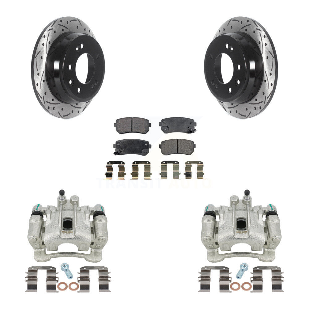 Rear Disc Brake Coated Caliper Drilled Slotted Rotors And Ceramic Pads Kit For Hyundai Tucson Kia Sportage FWD KCD-100602T by Transit Auto