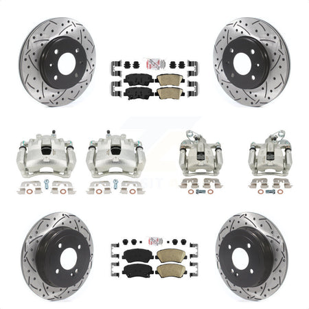 Front Rear Disc Brake Coated Caliper Drilled Slotted Rotors And Ceramic Pads Kit (10Pc) For 2012-2016 Hyundai Accent KCD-100603N by Transit Auto