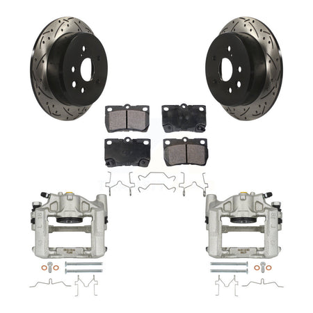Rear Brake Caliper Drill Slot Rotor Semi-Metallic Pad Kit For 2010-2011 Lexus IS250 Base KCD-100603P