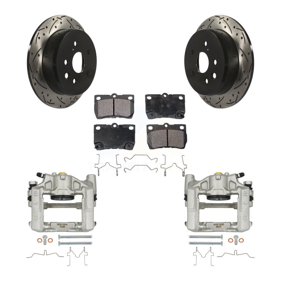 Rear Brake Caliper Drill Slot Rotor Semi-Metallic Pad Kit For 2010-2011 Lexus IS250 Base KCD-100603P