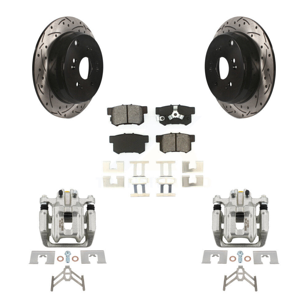 Rear Brake Coat Caliper Drill Slot Rotors Semi-Metallic Pad Kit For Honda CR-V Acura RDX KCD-100603S