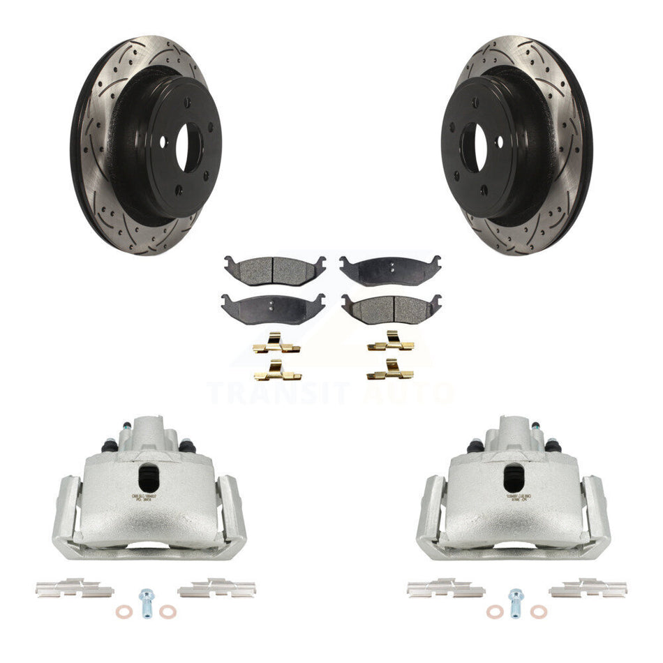 Rear Brake Caliper Drill Slotted Rotors Semi-Metallic Pad Kit For Ram 1500 Classic Dodge KCD-100604P