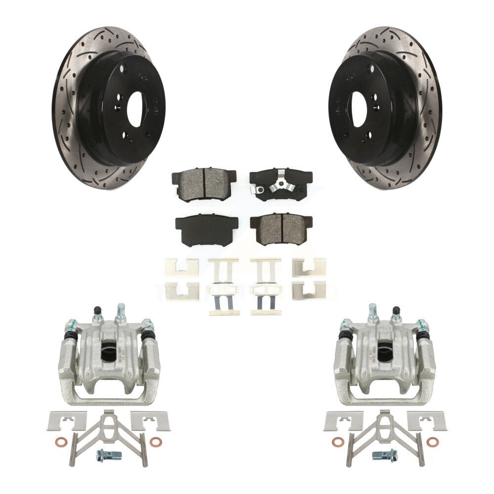 Rear Disc Brake Coated Caliper Drilled Slotted Rotors And Semi-Metallic Pads Kit For 2005-2006 Honda CR-V KCD-100604S by Transit Auto