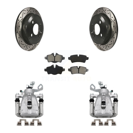 Rear Disc Brake Coated Caliper Drill Slotted Rotor Semi-Metallic Pad Kit For Mini Cooper KCD-100605S