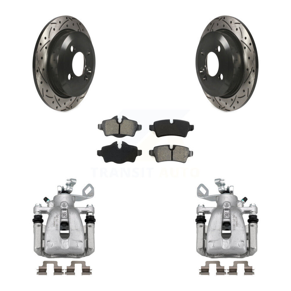 Rear Disc Brake Coated Caliper Drill Slotted Rotor Semi-Metallic Pad Kit For Mini Cooper KCD-100605S