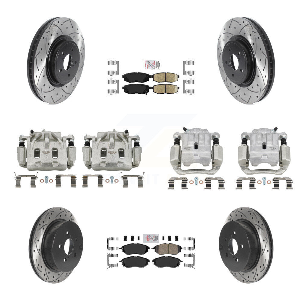 Front Rear Brake Caliper Drill Slotted Rotors Ceramic Pad Kit (10Pc) For Subaru Forester KCD-100606N