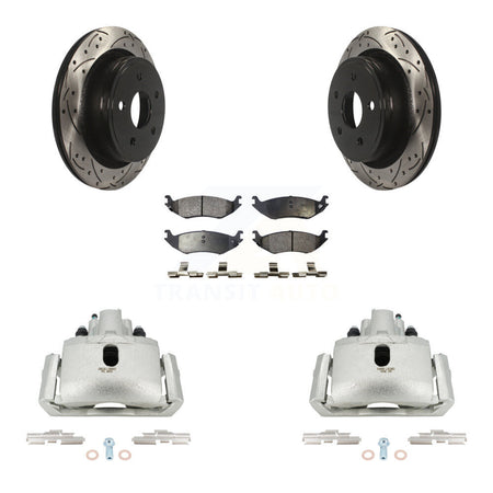 Rear Disc Brake Coated Caliper Drill Slot Rotor Semi-Metallic Pad Kit For Dodge Ram 1500 KCD-100606P