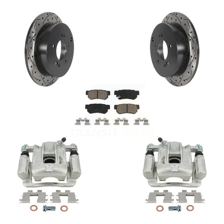 Rear Brake Coat Caliper Drill Slot Rotors Ceramic Pad Kit For 2001-2006 Hyundai Santa Fe KCD-100607C