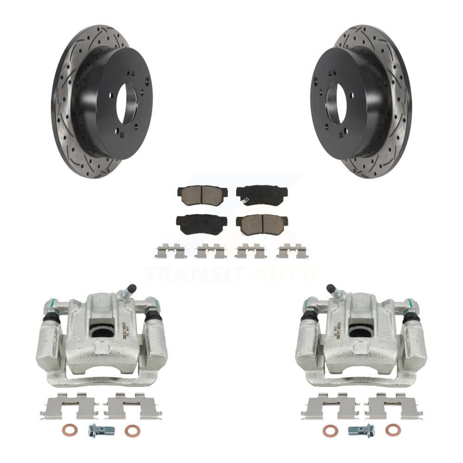 Rear Brake Coat Caliper Drill Slot Rotors Ceramic Pad Kit For 2001-2006 Hyundai Santa Fe KCD-100607C