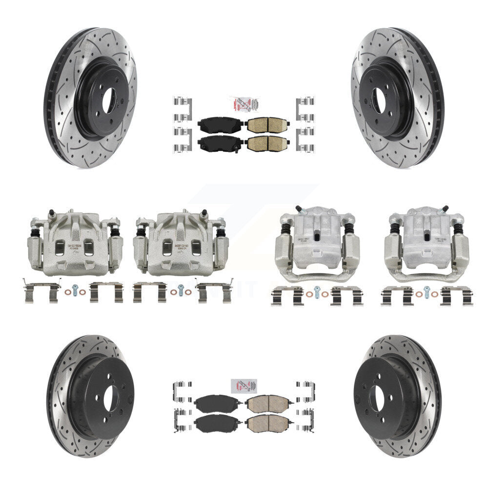 Front Rear Brake Caliper Drill Slotted Rotors Ceramic Pad Kit (10Pc) For Subaru Forester KCD-100607N