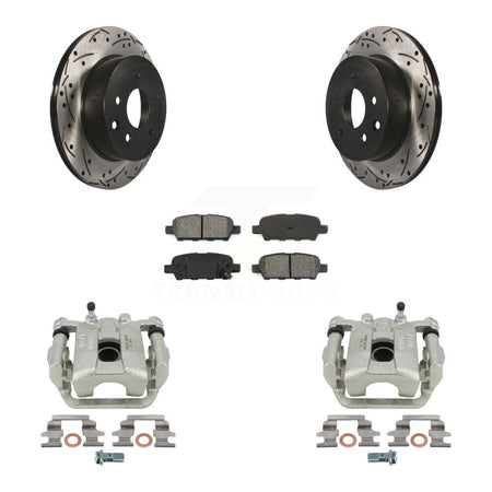 Rear Disc Brake Coated Caliper Drilled Slotted Rotors And Semi-Metallic Pads Kit For Nissan Rogue Select X-Trail KCD-100609S by Transit Auto