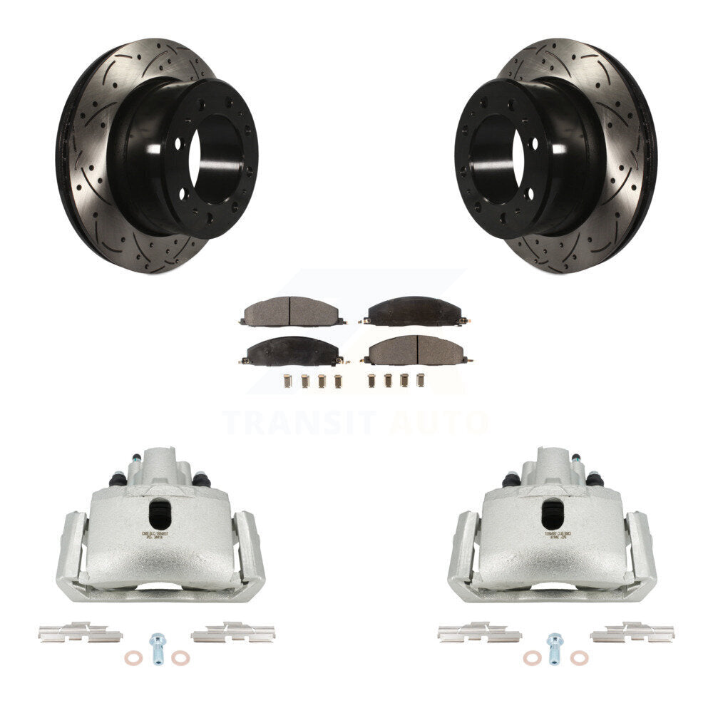 Rear Brake Caliper Drill Slot Rotors Ceramic Pad Kit For 2012 Ram 1500 With 8 Lug Wheels KCD-100610T