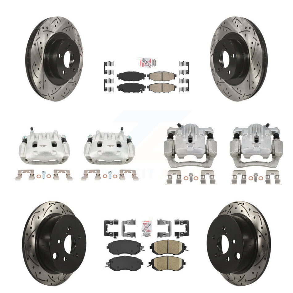 Front Rear Brake Caliper Drill Slot Rotors Ceramic Pad Kit (10Pc) For Subaru Forester XV KCD-100611N
