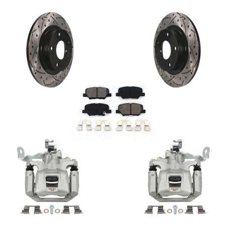 Rear Brake Coated Caliper Drilled Slot Rotor Semi-Metallic Pad Kit For 2014-2015 Mazda 6 KCD-100612S