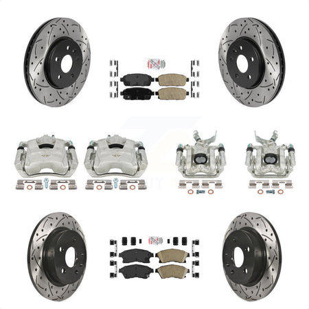 Front Rear Disc Brake Coated Caliper Drilled Slotted Rotors And Ceramic Pads Kit (10Pc) For 2013-2014 Chevrolet Sonic RS KCD-100613N by Transit Auto