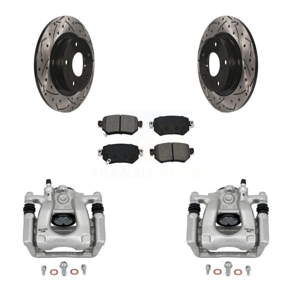 Rear Brake Coated Caliper Drilled Slot Rotor Semi-Metallic Pad Kit For 2016-2021 Mazda 6 KCD-100613S