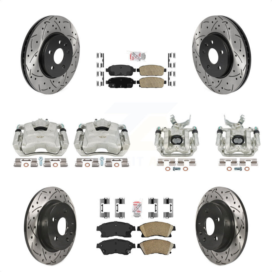 Front Rear Disc Brake Coated Caliper Drilled Slotted Rotors And Ceramic Pads Kit (10Pc) For 2013-2014 Chevrolet Sonic RS KCD-100615N by Transit Auto