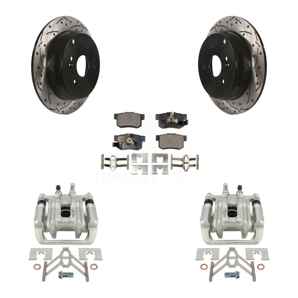 Rear Disc Brake Coated Caliper Drilled Slotted Rotors And Semi-Metallic Pads Kit For Honda CR-V Acura RDX KCD-100615P by Transit Auto