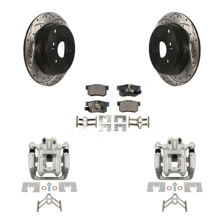 Rear Brake Coat Caliper Drill Slot Rotors Semi-Metallic Pad Kit For Honda CR-V Acura RDX KCD-100617P
