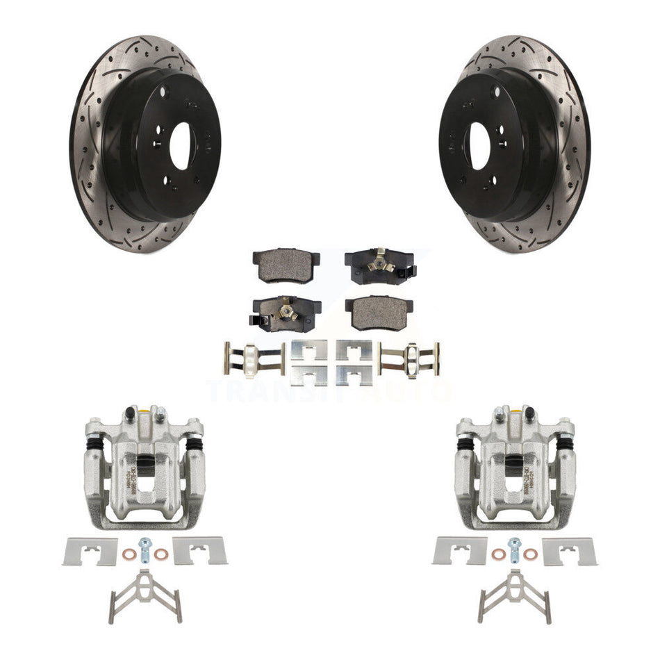 Rear Brake Coat Caliper Drill Slot Rotors Semi-Metallic Pad Kit For Honda CR-V Acura RDX KCD-100617P