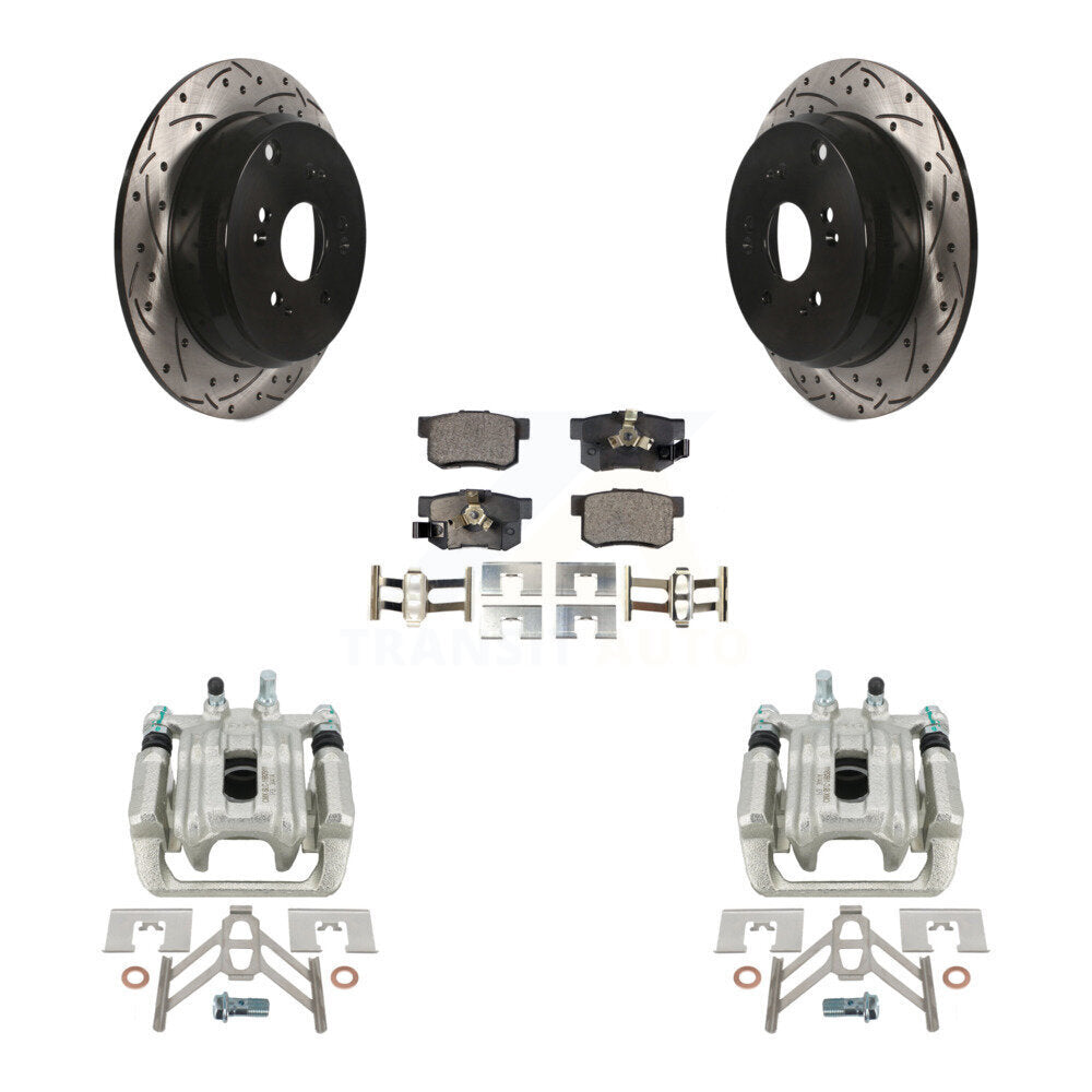 Rear Disc Brake Coated Caliper Drilled Slotted Rotors And Semi-Metallic Pads Kit For 2005-2006 Honda CR-V KCD-100618P by Transit Auto