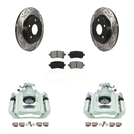 Rear Disc Brake Coated Caliper Drilled Slotted Rotors And Semi-Metallic Pads Kit For Chrysler Town & Country Dodge Grand Caravan Volkswagen Routan Ram C/V KCD-100618S by Transit Auto