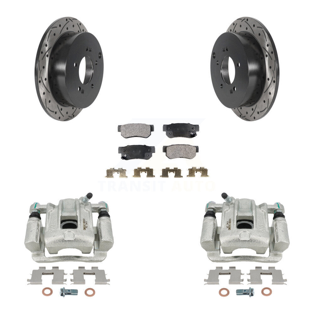 Rear Brake Coat Caliper Drill Slot Rotors Ceramic Pad Kit For 2001-2006 Hyundai Santa Fe KCD-100618T