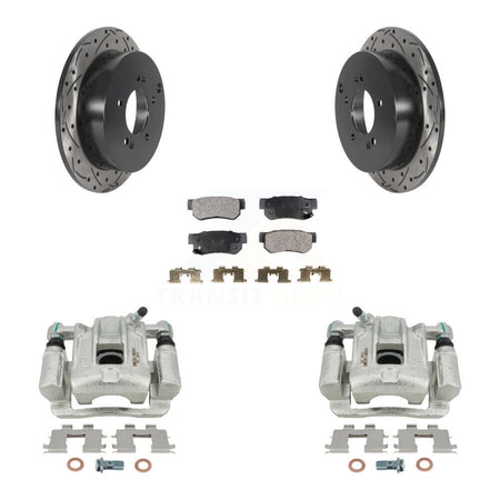 Rear Brake Coat Caliper Drill Slot Rotors Ceramic Pad Kit For 2001-2006 Hyundai Santa Fe KCD-100618T