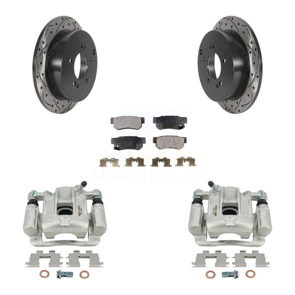 Rear Brake Coat Caliper Drill Slot Rotors Ceramic Pad Kit For 2001-2006 Hyundai Santa Fe KCD-100618T