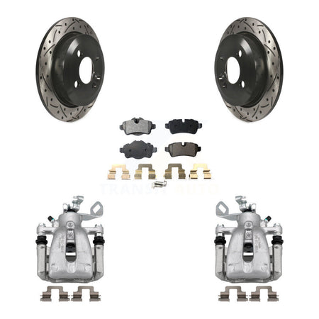 Rear Disc Brake Coated Caliper Drill Slotted Rotor Semi-Metallic Pad Kit For Mini Cooper KCD-100619P