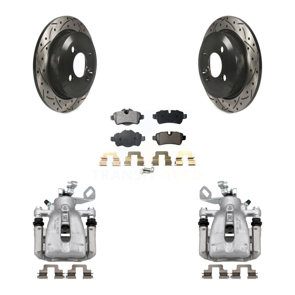 Rear Disc Brake Coated Caliper Drill Slotted Rotor Semi-Metallic Pad Kit For Mini Cooper KCD-100619P