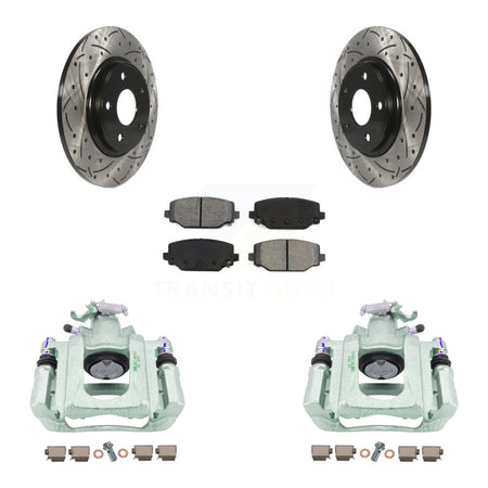 Rear Disc Brake Coated Caliper Drilled Slotted Rotor & Semi-Metallic Pad Kit For Ram C/V KCD-100620S