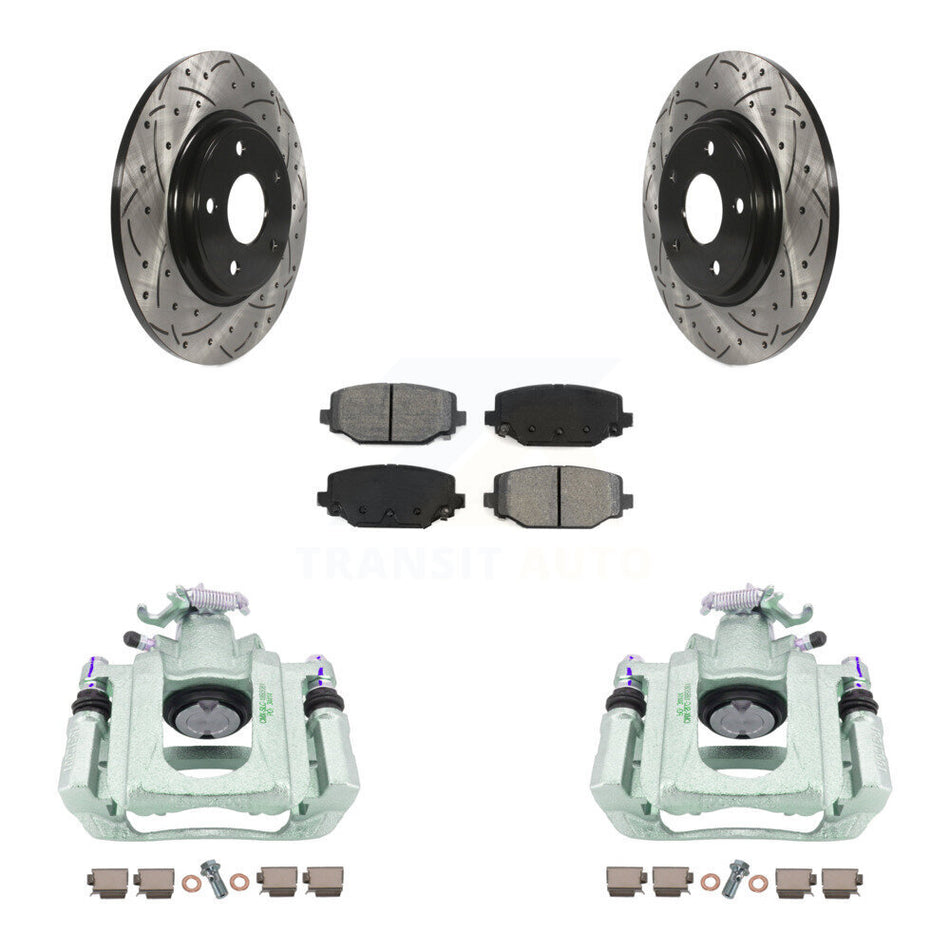 Rear Disc Brake Coated Caliper Drilled Slotted Rotor & Semi-Metallic Pad Kit For Ram C/V KCD-100620S