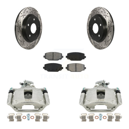 Rear Disc Brake Coated Caliper Drilled Slotted Rotors And Semi-Metallic Pads Kit For 2017-2018 Dodge Grand Caravan With Single Piston Front KCD-100621S by Transit Auto